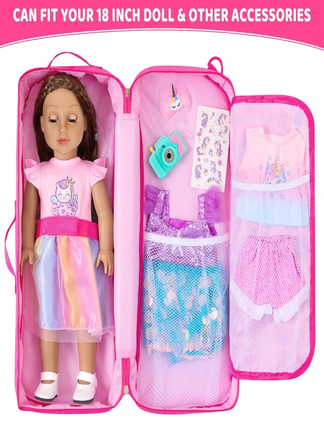 18INDC 18 Inch Doll Storage Bag - 5PCS Unicorn Theme 18In Doll Accessories Set with Rainbow Dress, Hair Clip, Camera, Stickers & Fashion 18 Inch Dolls Carrier Bag | Perfect for 18" Dolls - Image 5